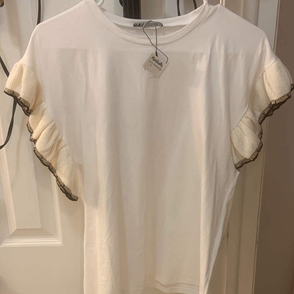 Anthropologie Cream Ruffle Sleeve Blouse